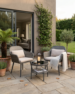 D1002 Gray Wicker 3 Piece Patio Conversation Set with Glass Table