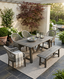 D1005D6 Outdoor Patio Dining Set with Bench Seating, All-Weather 73