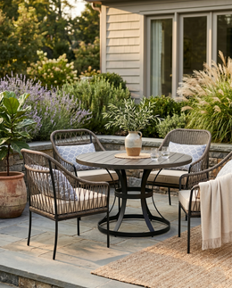 D1010D5 Gray Round Patio Dining Set and Outdoor Table with Chairs
