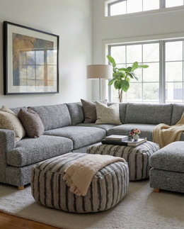 Oversized Modular Sectional Sofa, Deep Seat Cloud Couch in [Corduroy / Boucle] with Natural Wood Legs