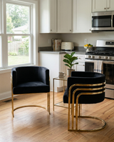 AC220 Modern Velvet Barrel Accent Chair with [Gold Chrome / Chrome] Wrap-Around Frame, Deep Seat Upholstered Tub Chair for Living Room & Vanity