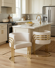 AC220 Modern Velvet Barrel Accent Chair with [Gold Chrome / Chrome] Wrap-Around Frame, Deep Seat Upholstered Tub Chair for Living Room & Vanity
