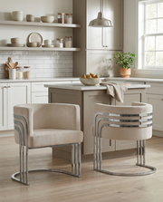 AC220 Modern Velvet Barrel Accent Chair with [Gold Chrome / Chrome] Wrap-Around Frame, Deep Seat Upholstered Tub Chair for Living Room & Vanity
