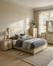 B780 Scandinavian Two Tone Natural Oak and White Bedroom Collection with LED Headboard