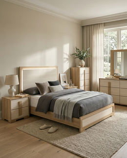 B780 Scandinavian Two Tone Natural Oak and White Bedroom Collection with LED Headboard
