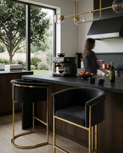 BS210 Modern Velvet Barrel Bar Stool with Polished Gold Sled Base