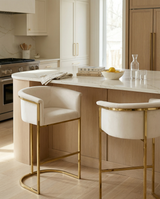 BS210 Modern Velvet Barrel Bar Stool with Polished Gold Sled Base