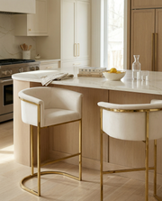 BS210 Modern Velvet Barrel Bar Stool with Polished Gold Sled Base