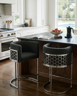 CH030 Modern Teddy Fabric Counter Height Bar Stools with Pleated Back, Ring Pull & Sled Base