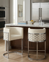 CH030 Modern Teddy Fabric Counter Height Bar Stools with Pleated Back, Ring Pull & Sled Base