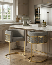 CH030 Modern Teddy Fabric Counter Height Bar Stools with Pleated Back, Ring Pull & Sled Base