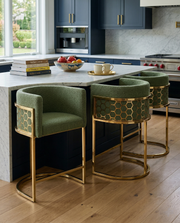 CH030 Modern Teddy Fabric Counter Height Bar Stools with Pleated Back, Ring Pull & Sled Base