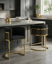 CH030 Modern Teddy Fabric Counter Height Bar Stools with Pleated Back, Ring Pull & Sled Base