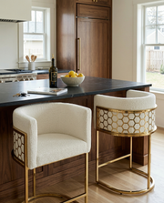CH030 Modern Teddy Fabric Counter Height Bar Stools with Pleated Back, Ring Pull & Sled Base