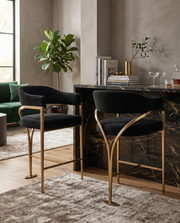 CH306 Architectural Boucle Counter Height Bar Stool with Sweeping Matte Brushed Gold Armrests | 38