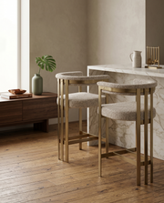 CH384 Architectural Boucle Counter Height Bar Stool with Matte Brushed Gold Flat-Strap Frame & Floating Back