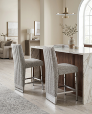 CH560 Luxury High Back Boucle Counter Height Bar Stool with Nailhead Trim & Architectural Chrome Base