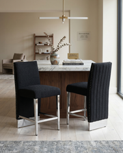 CH560 Luxury High Back Boucle Counter Height Bar Stool with Nailhead Trim & Architectural Chrome Base