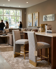 CH564 Luxury High Back Boucle Counter Height Bar Stool with Gold Nailhead Trim & Architectural Gold Base