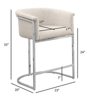 CH010 Modern Boucle Counter Height Bar Stool with Wrap-Around Chrome Frame & Sled Base