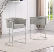 CH010 Modern Boucle Counter Height Bar Stool with Wrap-Around Chrome Frame & Sled Base