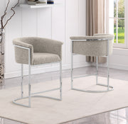 CH010 Modern Boucle Counter Height Bar Stool with Wrap-Around Chrome Frame & Sled Base