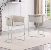 CH010 Modern Boucle Counter Height Bar Stool with Wrap-Around Chrome Frame & Sled Base