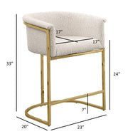 CH014 Modern Boucle Counter Height Bar Stool with Wrap-Around Gold Frame & Sled Base