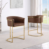 CH014L Modern Leathaire Counter Height Bar Stool with Channel Tufted Back, Wrap-Around Gold Frame & Sled Base