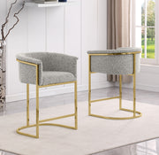 CH014 Modern Boucle Counter Height Bar Stool with Wrap-Around Gold Frame & Sled Base