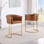 CH014L Modern Leathaire Counter Height Bar Stool with Channel Tufted Back, Wrap-Around Gold Frame & Sled Base