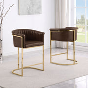 CH014L Modern Leathaire Counter Height Bar Stool with Channel Tufted Back, Wrap-Around Gold Frame & Sled Base