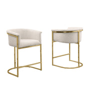 CH014 Modern Boucle Counter Height Bar Stool with Wrap-Around Gold Frame & Sled Base