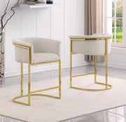 CH014 Modern Boucle Counter Height Bar Stool with Wrap-Around Gold Frame & Sled Base