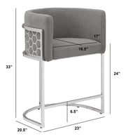 CH030 Modern Teddy Fabric Counter Height Bar Stools with Pleated Back, Ring Pull & Sled Base