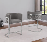 CH030 Modern Teddy Fabric Counter Height Bar Stools with Pleated Back, Ring Pull & Sled Base