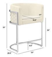 CH030 Modern Teddy Fabric Counter Height Bar Stools with Pleated Back, Ring Pull & Sled Base
