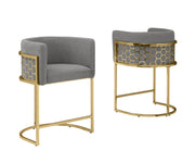 CH030 Modern Teddy Fabric Counter Height Bar Stools with Pleated Back, Ring Pull & Sled Base