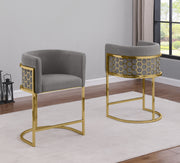 CH030 Modern Teddy Fabric Counter Height Bar Stools with Pleated Back, Ring Pull & Sled Base