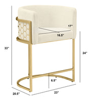 CH030 Modern Teddy Fabric Counter Height Bar Stools with Pleated Back, Ring Pull & Sled Base