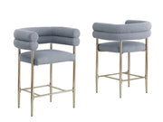 CH04 Avant-Garde Teddy Fabric Counter Height Bar Stool with Double Tubular Back & Gold Chrome Legs