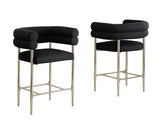 CH03 Avant-Garde Teddy Fabric Counter Height Stool with Double Tubular Back & Gold Chrome Legs