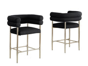 CH04 Avant-Garde Teddy Fabric Counter Height Bar Stool with Double Tubular Back & Gold Chrome Legs