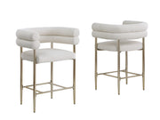 CH04 Avant-Garde Teddy Fabric Counter Height Bar Stool with Double Tubular Back & Gold Chrome Legs