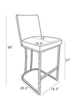 Dimensional diagram of counterheight chair 20.5 x 16.5 x 38, 27
