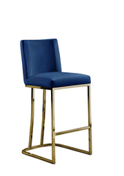 Modern Velvet Counter Height Chair with Horizontal Channeled Back, Upholstered Island Chair with [Gold / Chrome] Frame & Footrest | 38