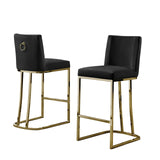 Modern Velvet Counter Height Chair with Horizontal Channeled Back, Upholstered Island Chair with [Gold / Chrome] Frame & Footrest | 38