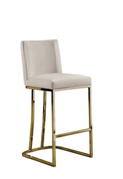Modern Velvet Counter Height Chair with Horizontal Channeled Back, Upholstered Island Chair with [Gold / Chrome] Frame & Footrest | 38