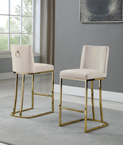 Modern Velvet Counter Height Chair with Horizontal Channeled Back, Upholstered Island Chair with [Gold / Chrome] Frame & Footrest | 38