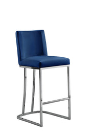 Modern Velvet Counter Height Chair with Horizontal Channeled Back, Upholstered Island Chair with [Gold / Chrome] Frame & Footrest | 38